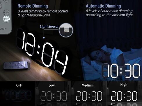 KOSUMOSU 3D Digital LED Clock Digital Wall Clock for Living Room Decor 9.7" Black Clock Numbers,Remote Control 12/24H Temperature Desktop Clocks for Home in Kuwait