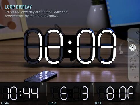 KOSUMOSU 3D Digital LED Clock Digital Wall Clock for Living Room Decor 9.7" Black Clock Numbers,Remote Control 12/24H Temperature Desktop Clocks for Home in Kuwait