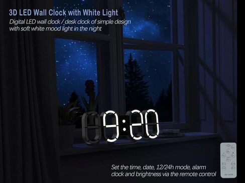 KOSUMOSU 3D Digital LED Clock Digital Wall Clock for Living Room Decor 9.7" Black Clock Numbers,Remote Control 12/24H Temperature Desktop Clocks for Home in Kuwait