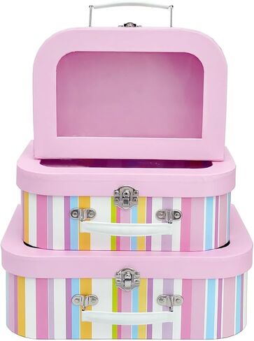 مجموعة حقائب أميدو من الورق المقوى مكونة من 3 صناديق تخزين مزخرفة، وصناديق هدايا متداخلة بأغطية شفافة، وحقائب صغيرة، وصناديق لطيفة متوافقة مع ألعاب دمى باربي ديكور السنة الجديدة (قوس قزح) in Kuwait