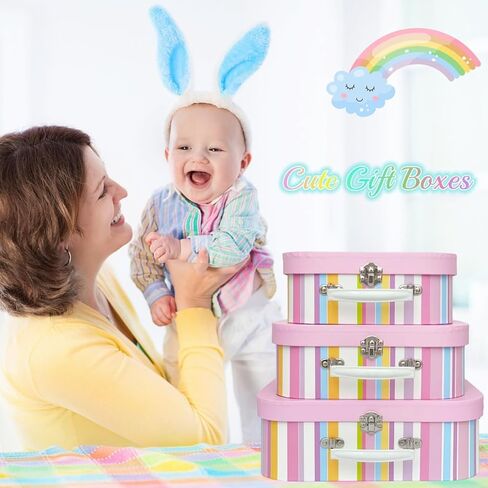 مجموعة حقائب أميدو من الورق المقوى مكونة من 3 صناديق تخزين مزخرفة، وصناديق هدايا متداخلة بأغطية شفافة، وحقائب صغيرة، وصناديق لطيفة متوافقة مع ألعاب دمى باربي ديكور السنة الجديدة (قوس قزح) in Kuwait