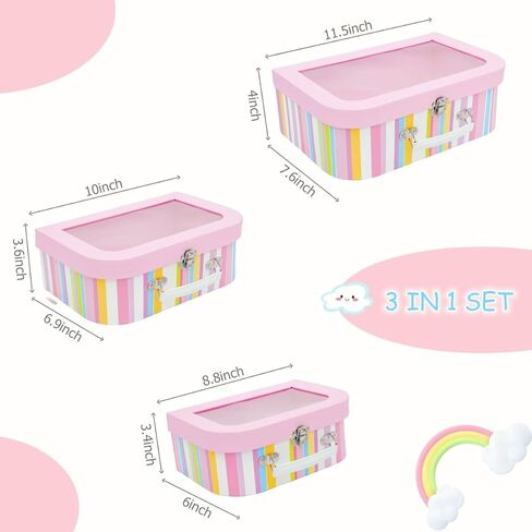 مجموعة حقائب أميدو من الورق المقوى مكونة من 3 صناديق تخزين مزخرفة، وصناديق هدايا متداخلة بأغطية شفافة، وحقائب صغيرة، وصناديق لطيفة متوافقة مع ألعاب دمى باربي ديكور السنة الجديدة (قوس قزح) in Kuwait