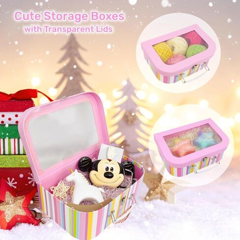 مجموعة حقائب أميدو من الورق المقوى مكونة من 3 صناديق تخزين مزخرفة، وصناديق هدايا متداخلة بأغطية شفافة، وحقائب صغيرة، وصناديق لطيفة متوافقة مع ألعاب دمى باربي ديكور السنة الجديدة (قوس قزح) in Kuwait