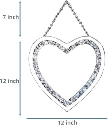 مرآة فضية على شكل قلب ماسي مع سلسلة فضية من الستانلس ستيل لتزيين الحائط، مرآة زجاجية ماسية 12 × 12 انش in Kuwait