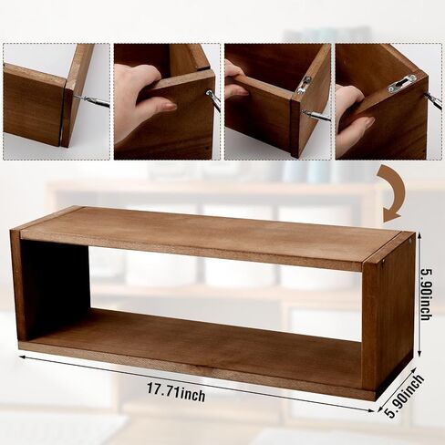 Hoolerry 2 Pcs Wood Rustic Floating Shelves Floating Rectangle Shelves Farmhouse Shelves for Room Wall Mounted Bathroom Wall Shelves Kitchen Spice Rack Toilet Paper Holder for Room, Walnut Color in Saudi Arabia