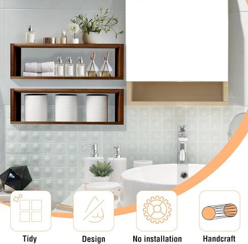 Hoolerry 2 Pcs Wood Rustic Floating Shelves Floating Rectangle Shelves Farmhouse Shelves for Room Wall Mounted Bathroom Wall Shelves Kitchen Spice Rack Toilet Paper Holder for Room, Walnut Color in Saudi Arabia