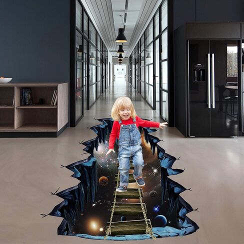 RW-82004 ملصقات أرضية ثلاثية الأبعاد Galaxy Interstellar Space Suspension Bridge ملصقات أرضية قابلة للإزالة مقاومة للماء لديكور الحائط لأرضيات الأطفال وغرفة النوم وغرفة المعيشة والحضانة وديكور المنزل in Saudi Arabia