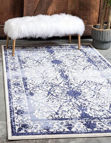 Unique Loom La Jolla Collection Vintage, Contemporary, Border, Ornate, Traditional Area Rug, 2 ft 2 in x 3 ft, Blue/Ivory in Kuwait