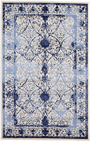Unique Loom La Jolla Collection Vintage, Contemporary, Border, Ornate, Traditional Area Rug, 2 ft 2 in x 3 ft, Blue/Ivory in Kuwait