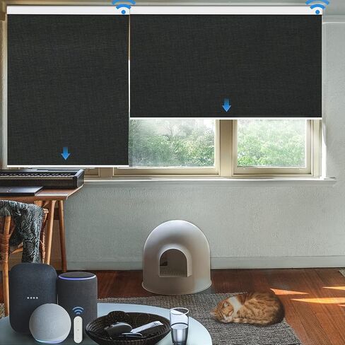 MANSNIX Motorized Blinds with Remote Control Upgraded Smart Blackout Roller Shades Electric Automatic Window Blinds for Windows Blinds & Shades Compa.(Grey,23" Wx72 H) in Kuwait