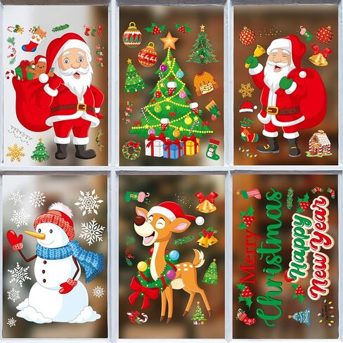 Dvobez ملصقات نافذة عيد الميلاد، ملصقات شارات نافذة عيد الميلاد اللطيفة، زينة نافذة عيد الميلاد غنوم عيد الميلاد سانتا ندفة الثلج للنوافذ الزجاجية عطلة عيد الميلاد - 6 أوراق in Kuwait