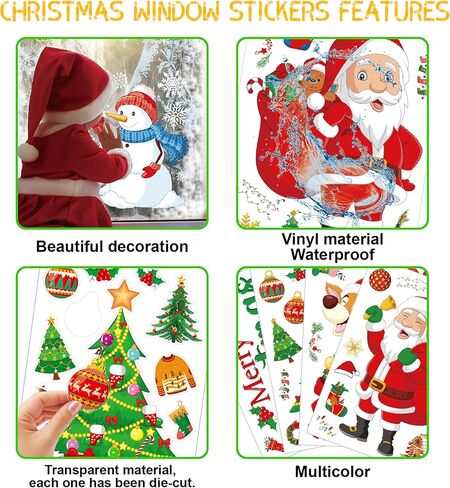 Dvobez ملصقات نافذة عيد الميلاد، ملصقات شارات نافذة عيد الميلاد اللطيفة، زينة نافذة عيد الميلاد غنوم عيد الميلاد سانتا ندفة الثلج للنوافذ الزجاجية عطلة عيد الميلاد - 6 أوراق in Kuwait