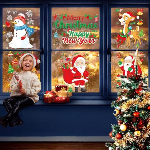 Dvobez ملصقات نافذة عيد الميلاد، ملصقات شارات نافذة عيد الميلاد اللطيفة، زينة نافذة عيد الميلاد غنوم عيد الميلاد سانتا ندفة الثلج للنوافذ الزجاجية عطلة عيد الميلاد - 6 أوراق in Kuwait