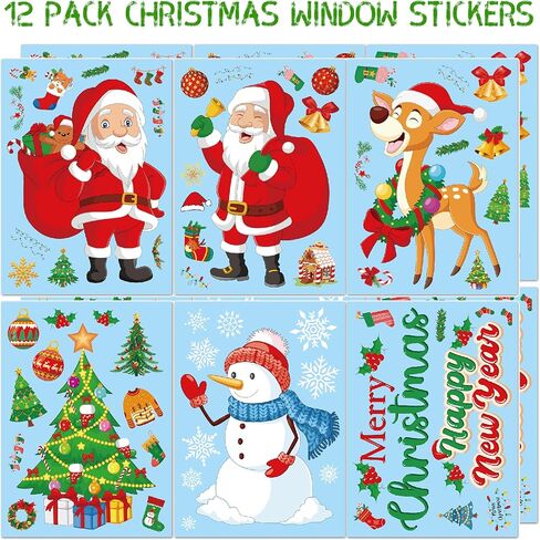 Dvobez ملصقات نافذة عيد الميلاد، ملصقات شارات نافذة عيد الميلاد اللطيفة، زينة نافذة عيد الميلاد غنوم عيد الميلاد سانتا ندفة الثلج للنوافذ الزجاجية عطلة عيد الميلاد - 6 أوراق in Kuwait