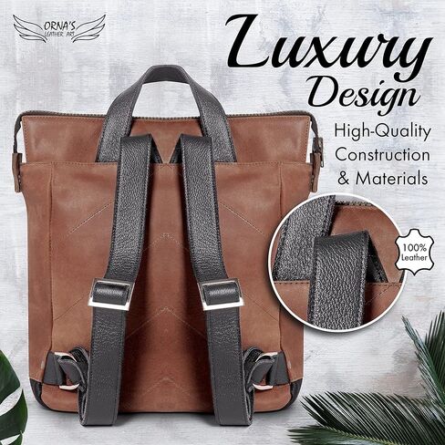 فن جلد أورنا | حقيبة ظهر جلدية للاستخدام اليومي من ميني سوان للنساء. حقيبة نسائية عملية وأنيقة وواسعة. جلد حقيقي في حقيبة ظهر أنيقة وتصميم معاصر (بني) in Kuwait