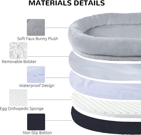 Large Human Dog Bed 71"x 45" x 11.8" Dog Bed Giant Bean Bag for Humans, Faux Fur Human Dog Bed Orthopedic Dog Bed with Blanket Washable Fur Cover(Large, Grey) in Kuwait