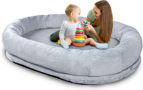 Large Human Dog Bed 71"x 45" x 11.8" Dog Bed Giant Bean Bag for Humans, Faux Fur Human Dog Bed Orthopedic Dog Bed with Blanket Washable Fur Cover(Large, Grey) in Kuwait