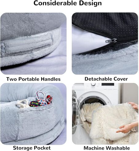 Large Human Dog Bed 71"x 45" x 11.8" Dog Bed Giant Bean Bag for Humans, Faux Fur Human Dog Bed Orthopedic Dog Bed with Blanket Washable Fur Cover(Large, Grey) in Kuwait