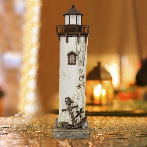 K KILIPES Wood Lighthouse with Led Light Nautical Decorations for Home Rustic Lighthouse Table Decoration Night Light for Beach Theme Living Room Kids Room Bathroom Decor in Saudi Arabia