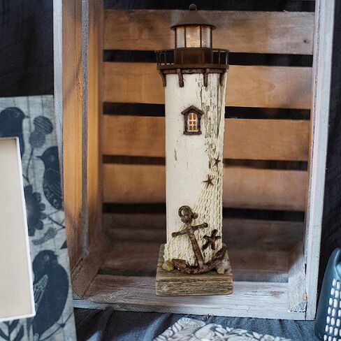 K KILIPES Wood Lighthouse with Led Light Nautical Decorations for Home Rustic Lighthouse Table Decoration Night Light for Beach Theme Living Room Kids Room Bathroom Decor in Saudi Arabia