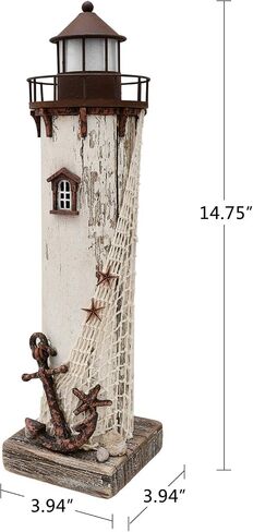 K KILIPES Wood Lighthouse with Led Light Nautical Decorations for Home Rustic Lighthouse Table Decoration Night Light for Beach Theme Living Room Kids Room Bathroom Decor in Saudi Arabia