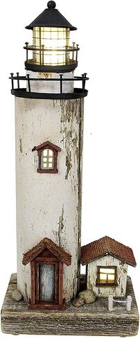 K KILIPES Wood Lighthouse with Led Light Nautical Decorations for Home Rustic Lighthouse Table Decoration Night Light for Beach Theme Living Room Kids Room Bathroom Decor in Saudi Arabia