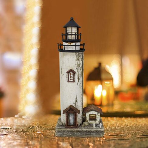 K KILIPES Wood Lighthouse with Led Light Nautical Decorations for Home Rustic Lighthouse Table Decoration Night Light for Beach Theme Living Room Kids Room Bathroom Decor in Saudi Arabia