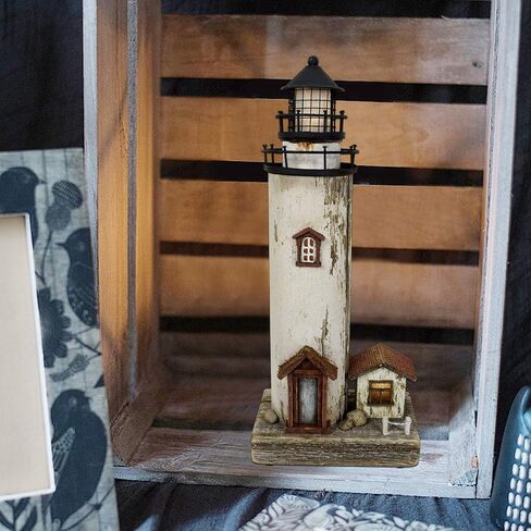 K KILIPES Wood Lighthouse with Led Light Nautical Decorations for Home Rustic Lighthouse Table Decoration Night Light for Beach Theme Living Room Kids Room Bathroom Decor in Saudi Arabia