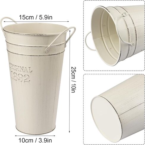 4 PCS 10 Inch Rustic Galvanized Flower Vases, Farmhouse French Buckets for Beautiful Floral Arrangements, Home Decor or Weddings and Events by GENHAKON in Saudi Arabia
