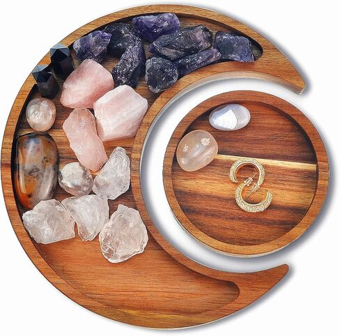 Moon Tray Acaica Wood Crystal Holder for Stones Healing Crystals Storage and Organizer Crescent Bowl Witchy Crystal Display Essential Oil Holder Moon Jewelry Dish (Acacia Wood 1) in Saudi Arabia