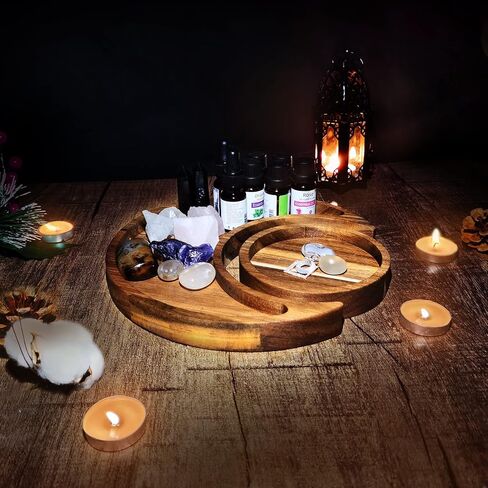 Moon Tray Acaica Wood Crystal Holder for Stones Healing Crystals Storage and Organizer Crescent Bowl Witchy Crystal Display Essential Oil Holder Moon Jewelry Dish (Acacia Wood 1) in Saudi Arabia