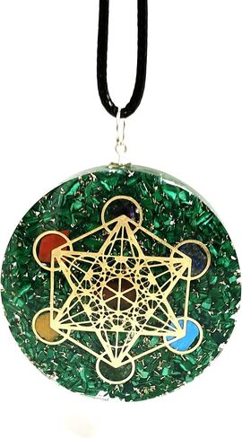 Sawcart Metatron شبكة خضراء الملكيت أورغو هرم ومكعب Metatron's Cube Merkaba مع 7 شاكرا كريستال أورغو قلادة الطاقة الإيجابية مولد طاقة تنظيف اورا ريكي شاكرا شفاء اليوغا التأمل in Kuwait