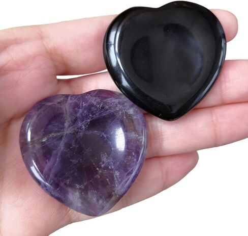 Loveliome 2 Pcs Heart Worry Stones Anxiety Thumb Palm Pocket Stones, Positive Energy Meditation Chakra Healing Crystal, Black Obsidian w Amethyst in Saudi Arabia