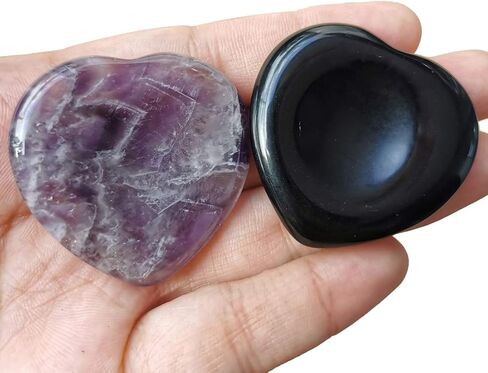 Loveliome 2 Pcs Heart Worry Stones Anxiety Thumb Palm Pocket Stones, Positive Energy Meditation Chakra Healing Crystal, Black Obsidian w Amethyst in Saudi Arabia