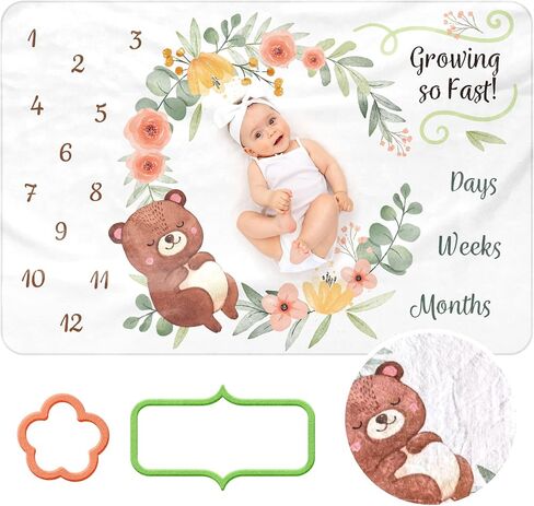 Milestone Blanket with 2 Placement Markers , Gender Neutral,Baby Monthly Milestone Blanket , Baby Growth Chart Blanket (60inx40in) in Saudi Arabia