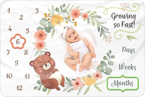 Milestone Blanket with 2 Placement Markers , Gender Neutral,Baby Monthly Milestone Blanket , Baby Growth Chart Blanket (60inx40in) in Saudi Arabia