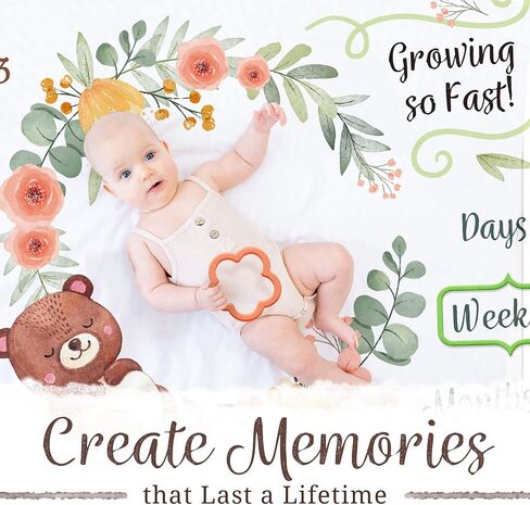 Milestone Blanket with 2 Placement Markers , Gender Neutral,Baby Monthly Milestone Blanket , Baby Growth Chart Blanket (60inx40in) in Saudi Arabia