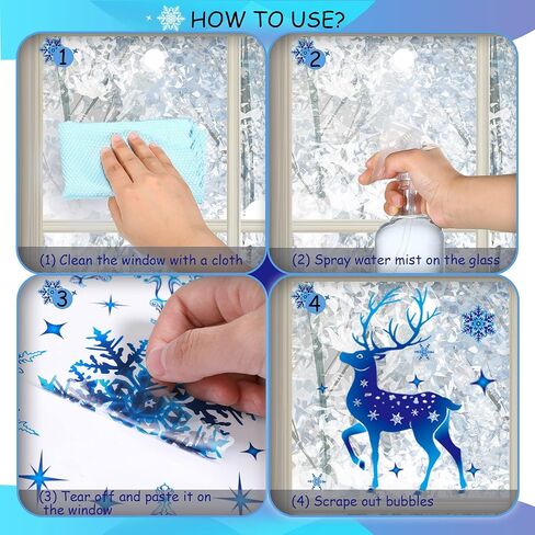 6 Sheets Christmas Window Clings Xmas Deer and Snowflake Window Stickers Christmas Snowflake Window Decorations Blue Xmas Removable Window Decals for Xmas Christmas Party Decorations in Saudi Arabia