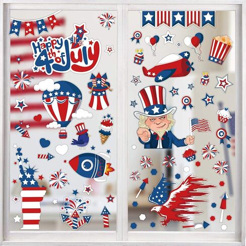 CCINEE 4th of July Window Cling,Patriotic Window Sticker USA Independence Day Decal for Home Vehicles Decoration,100PCS in Saudi Arabia
