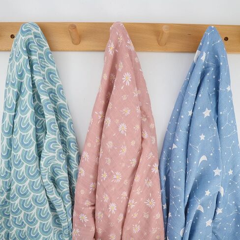 XLSXEXCL 4 Pack Muslin Baby Blankets, Soft 100% Cotton Muslin Swaddle Blankets Boho Rainbow Neutral Receiving Blanket Swaddling for Boys & Girls, Thin and Light Summer Baby Essentials, 48 x 44 in in Saudi Arabia
