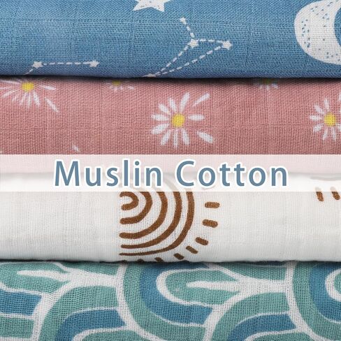 XLSXEXCL 4 Pack Muslin Baby Blankets, Soft 100% Cotton Muslin Swaddle Blankets Boho Rainbow Neutral Receiving Blanket Swaddling for Boys & Girls, Thin and Light Summer Baby Essentials, 48 x 44 in in Saudi Arabia