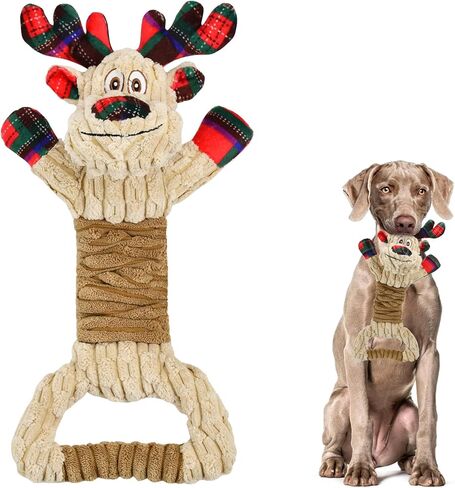 CooShou Dog عيد الميلاد الرنة صرير لعبة كلب كبير عيد الميلاد الأيائل لعبة من القطيفة مع ورق مجعد سحب لعبة ترفيهية تفاعلية صارت لجرو كلب كبير in Saudi Arabia