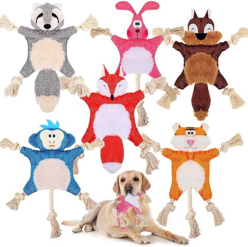 Lenwen 6 Pcs Durable Dog Toys No Stuffing Dog Squeaky Toys with Rope Knots, Small Dog Chew Toys Dog Crinkle Toy Interactive Plush Puppy Toy Squirrel Monkey for Small Medium Pets Chewing Teething in Saudi Arabia