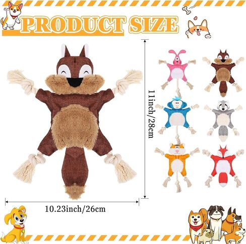 Lenwen 6 Pcs Durable Dog Toys No Stuffing Dog Squeaky Toys with Rope Knots, Small Dog Chew Toys Dog Crinkle Toy Interactive Plush Puppy Toy Squirrel Monkey for Small Medium Pets Chewing Teething in Saudi Arabia