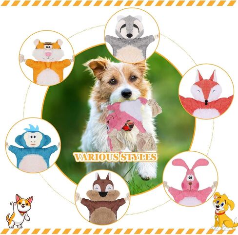 Lenwen 6 Pcs Durable Dog Toys No Stuffing Dog Squeaky Toys with Rope Knots, Small Dog Chew Toys Dog Crinkle Toy Interactive Plush Puppy Toy Squirrel Monkey for Small Medium Pets Chewing Teething in Saudi Arabia