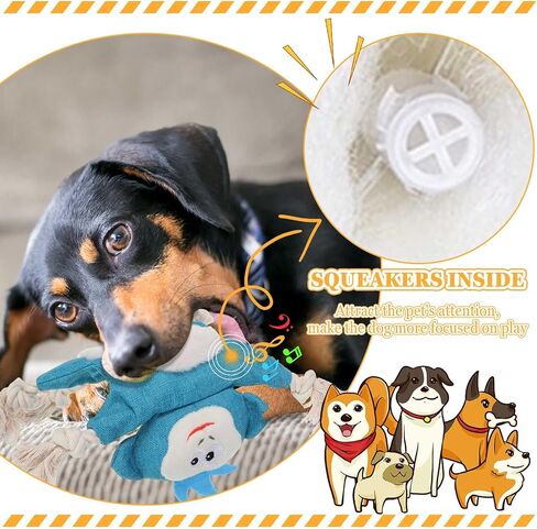 Lenwen 6 Pcs Durable Dog Toys No Stuffing Dog Squeaky Toys with Rope Knots, Small Dog Chew Toys Dog Crinkle Toy Interactive Plush Puppy Toy Squirrel Monkey for Small Medium Pets Chewing Teething in Saudi Arabia