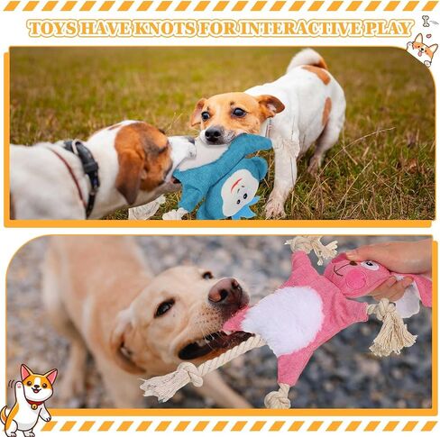 Lenwen 6 Pcs Durable Dog Toys No Stuffing Dog Squeaky Toys with Rope Knots, Small Dog Chew Toys Dog Crinkle Toy Interactive Plush Puppy Toy Squirrel Monkey for Small Medium Pets Chewing Teething in Saudi Arabia