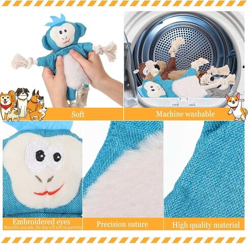 Lenwen 6 Pcs Durable Dog Toys No Stuffing Dog Squeaky Toys with Rope Knots, Small Dog Chew Toys Dog Crinkle Toy Interactive Plush Puppy Toy Squirrel Monkey for Small Medium Pets Chewing Teething in Saudi Arabia