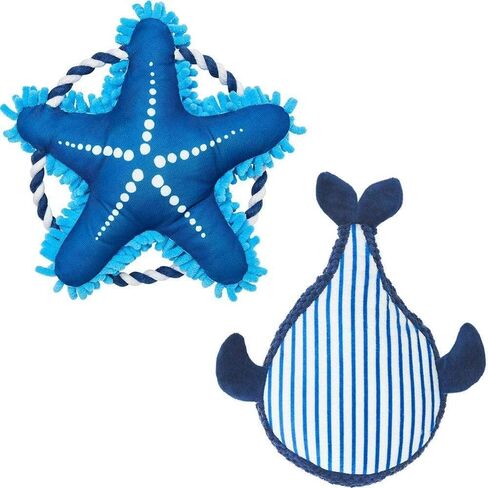 Blueberry Pet Pack of 2 Squeaky Plush Dog Toy Durable Interactive Tugging Chew Rope Toy for Puppies and Small Dogs, 7 4/5" Sea-Star + 4 3/8" Whale in Saudi Arabia