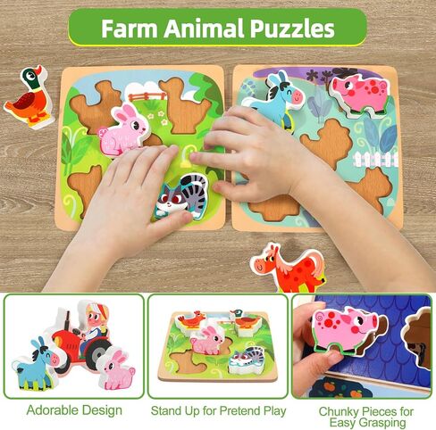 ألعاب حيوانات خشبية من ميلوفافير للأطفال من مونتيسوري لعمر 1 عامين من البنات والأولاد، مجموعة ألعاب الحظيرة مع كتل الألغاز، ألعاب تعليمية لفرز أشكال الأطفال، هدايا عيد الميلاد للأطفال الصغار in Kuwait